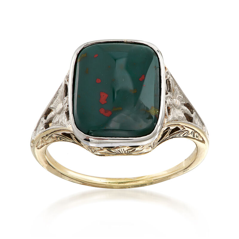 C. 1910 Vintage Bloodstone Filigree Ring in Platinum and 14kt Yellow Gold image number 0