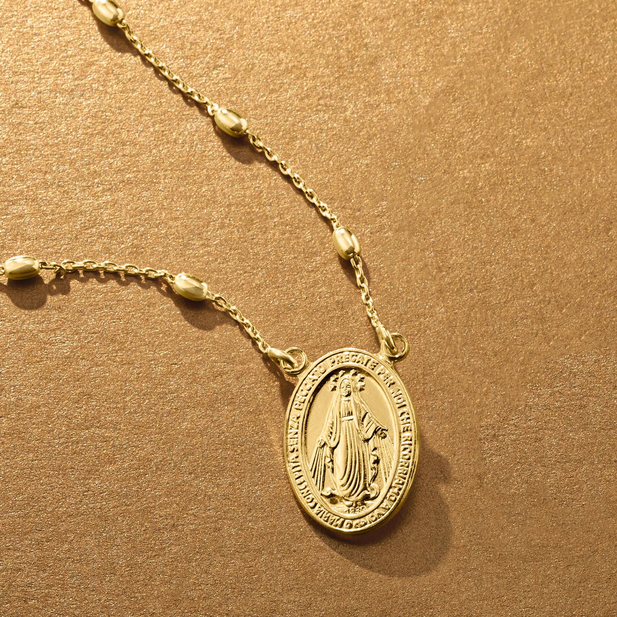 Italian 18kt Gold Over Sterling Miraculous Medal Bead Station