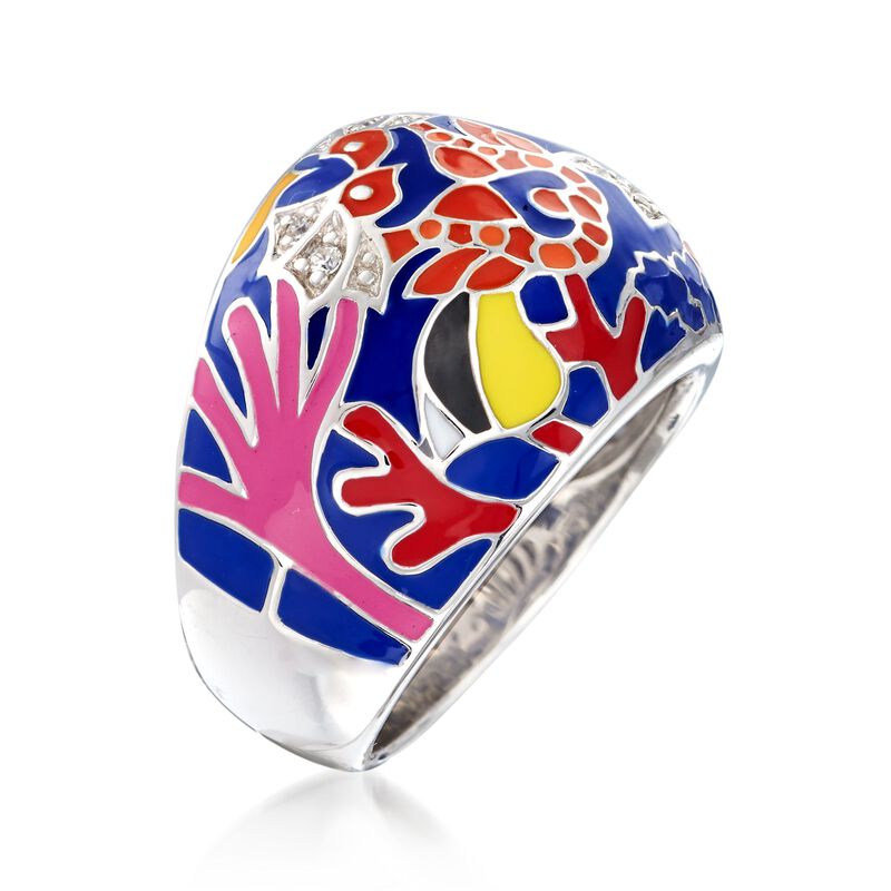 Belle Etoile &quot;Seahorse&quot; Multicolored Enamel Ring with CZ Accents in Sterling Silver. Size 7 image number 2