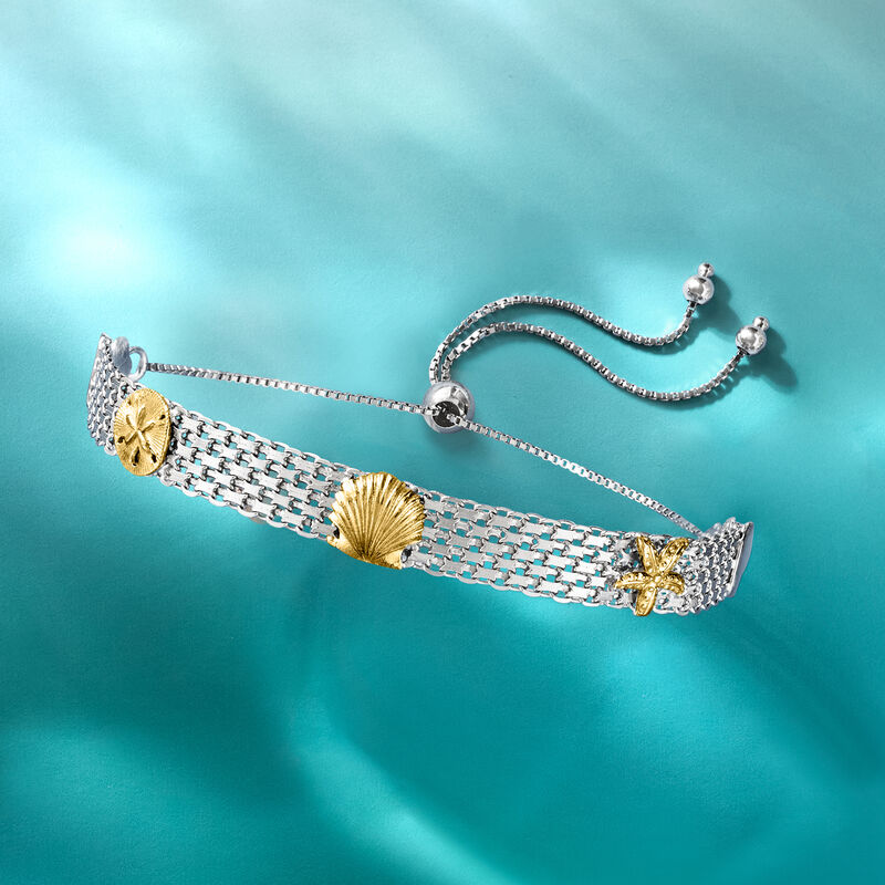 Sterling Silver and 18kt Gold Over Sterling Sea Life Bismark-Link Bolo Bracelet  image number 4