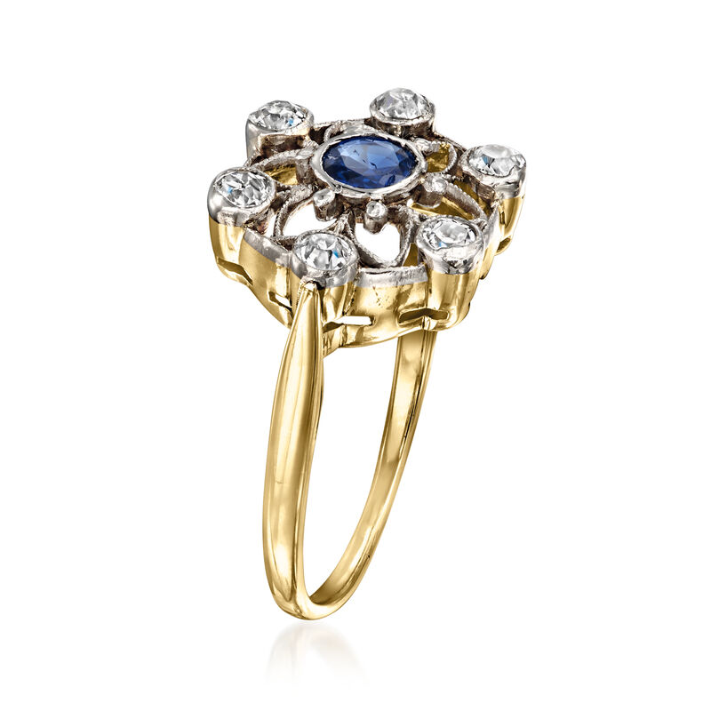C. 1930 Vintage .25 Carat Sapphire Flower Ring with .25 ct. t.w. Diamonds in Platinum and 14kt Yellow Gold. Size 6 image number 2