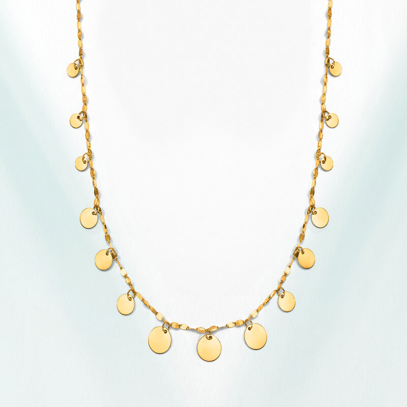 Italian 10kt Yellow Gold Graduated Circle Station Necklace. 16&quot; image number 1