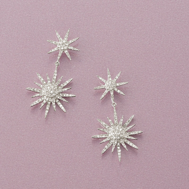1.00 ct. t.w. Diamond Starburst Drop Earrings in 14kt White Gold image number 2