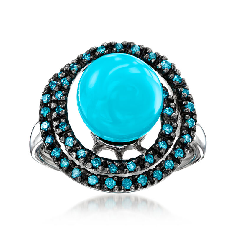 Le Vian 9mm Robin's Egg Blue Turquoise Ring with .35 ct. t.w. Blueberry Diamonds in 14kt Vanilla Gold image number 0