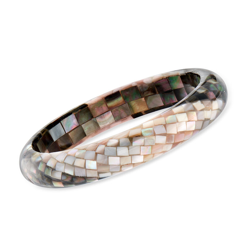 Abalone Shell and Pink Mother-Of-Pearl Multi-Slice Bangle Bracelet image number 0