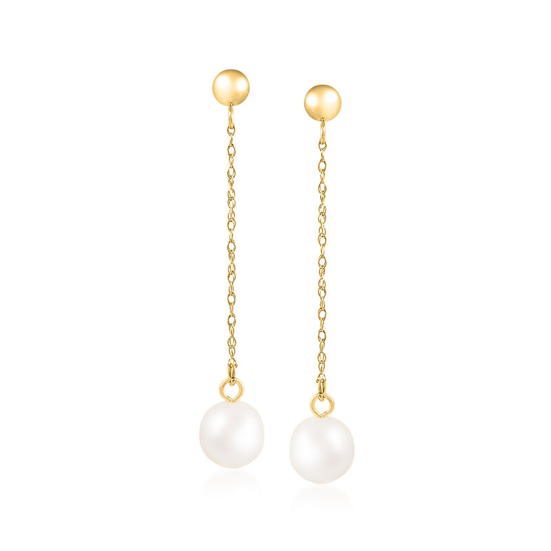 7-7.5mm Cultured Akoya Pearl Drop Earrings in 14kt Yellow Gold image number 0