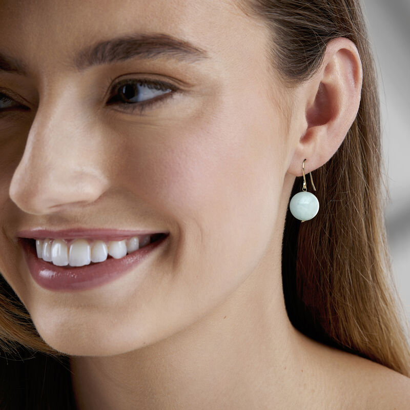 12mm Aquamarine Drop Earrings in 14kt Yellow Gold  image number 1