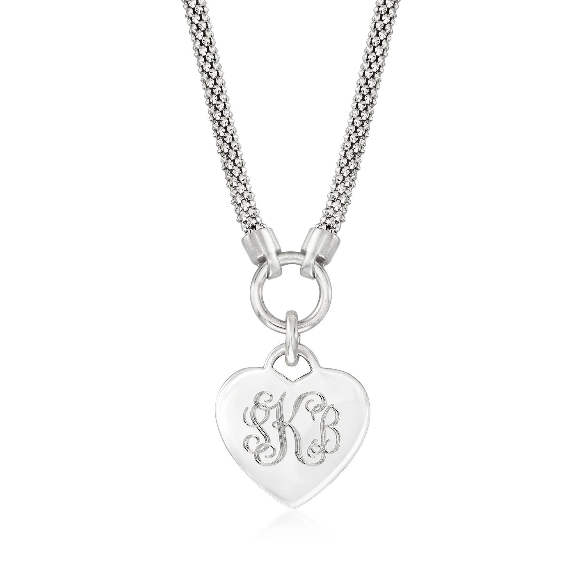 ★ROSEMONT★ Silver Heart Necklace RC24B16E Monogram - Sterling Silver Personalized Heart Necklace. 20