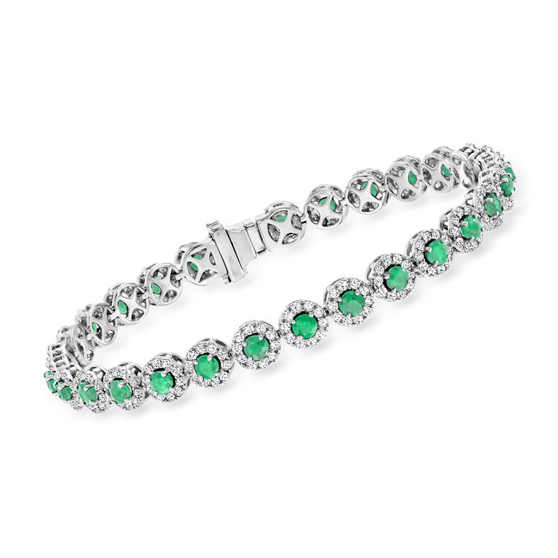 3.70 ct. t.w. Emerald and 2.69 ct. t.w. Diamond Tennis Bracelet in 14kt White Gold image number 0