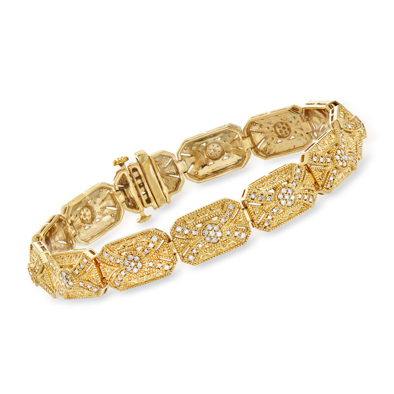 1.00 ct. t.w. Diamond Vintage-Inspired Bracelet in 18kt Gold Over Sterling image number 0