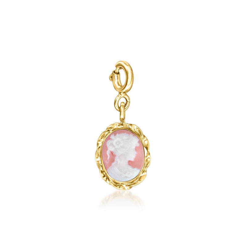 Italian Pink Porcelain Cameo Charm in 18kt Gold Over Sterling image number 1