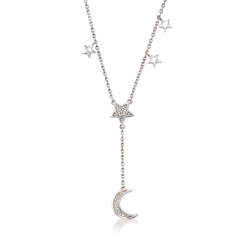.15 ct. t.w. Diamond Moon and Star Lariat Necklace in Sterling Silver image number 0