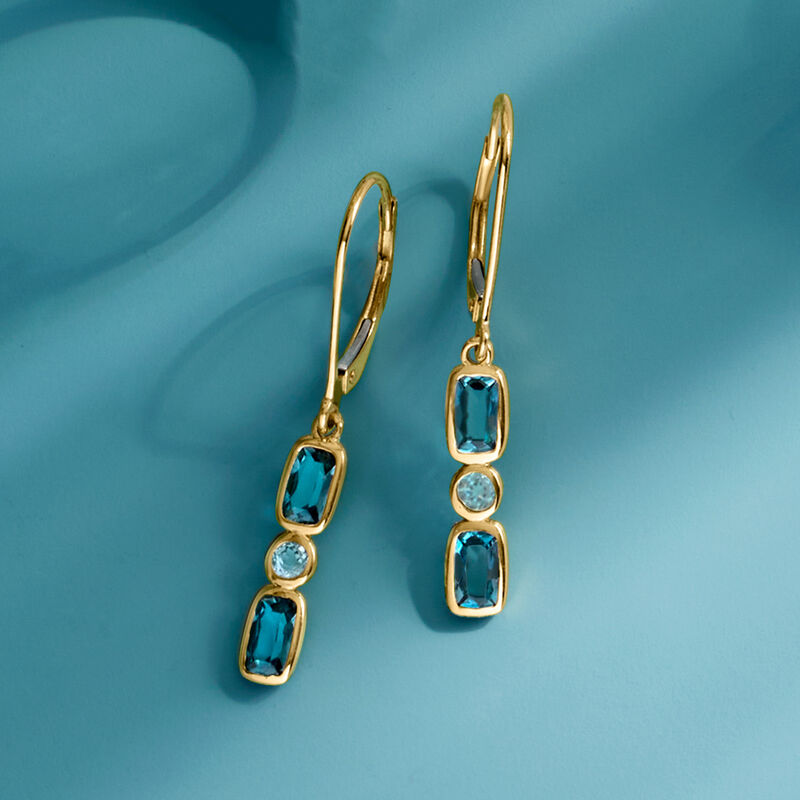 1.40 ct. t.w. Sky and London Blue Topaz Drop Earrings in 14kt Yellow Gold  image number 2