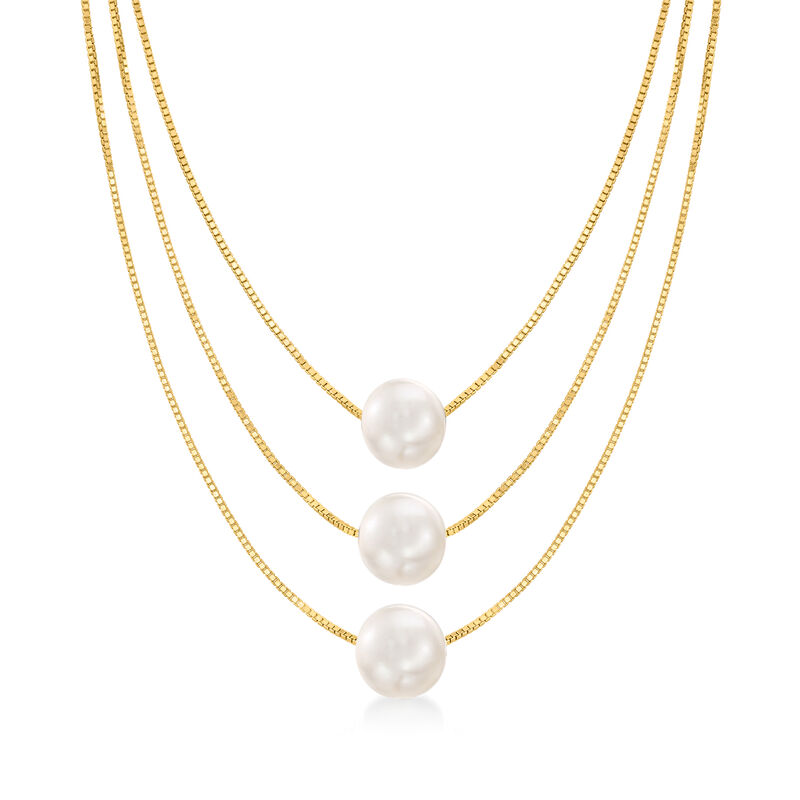 9-9.5mm Cultured Pearl Three-Strand Layered Necklace in 18kt Gold Over Sterling image number 0