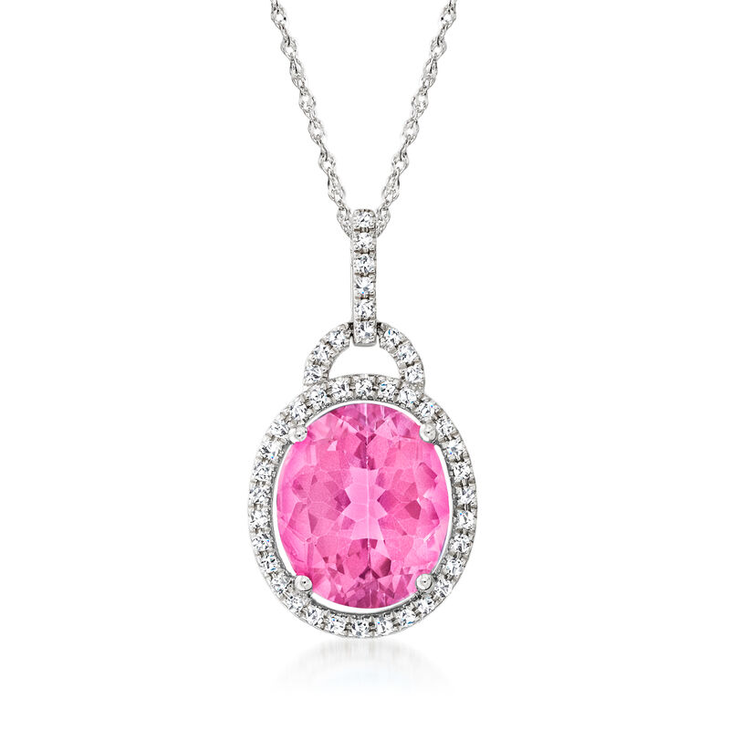 6.25 Carat Pink Topaz Pendant Necklace with .20 ct. t.w. Diamonds in 14kt White Gold. 18&quot; image number 1