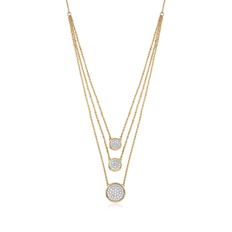 1.00 ct. t.w. Pave Diamond Circle Layered Necklace in 14kt Yellow Gold. 18&quot; image number 2
