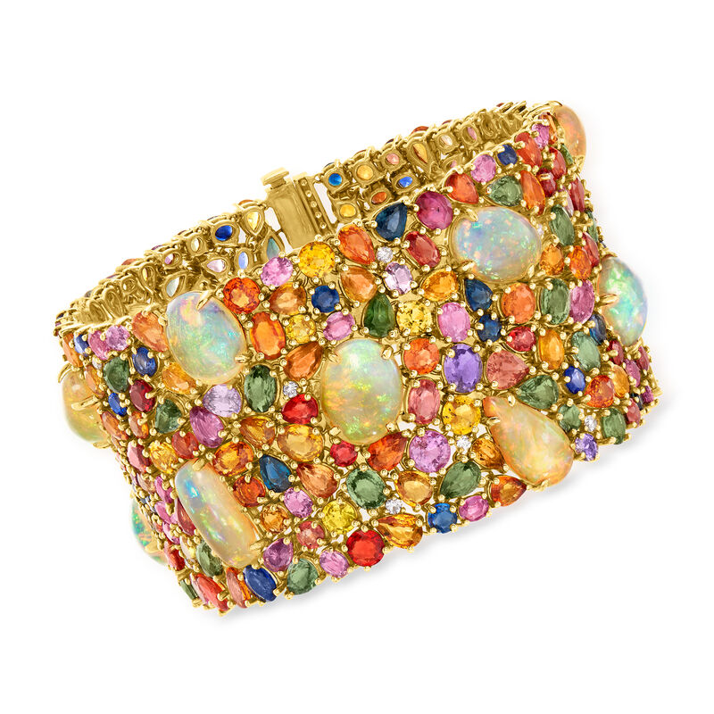 Opal and 100.00 ct. t.w. Multicolored Sapphire Bracelet with 1.30 ct. t.w. Diamonds in 18kt Yellow Gold image number 0