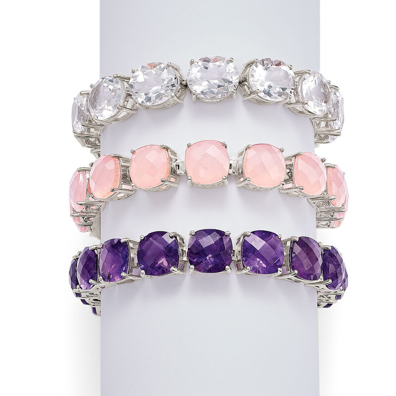 10mm Pink Chalcedony Tennis Bracelet in Sterling Silver. 8&quot; image number 1