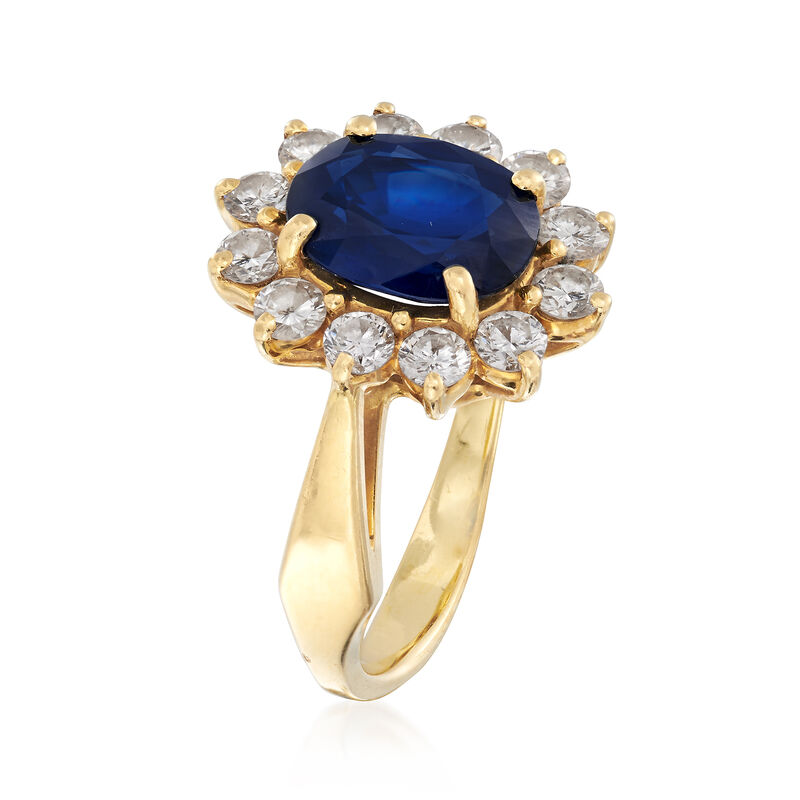 C. 1980 Vintage 2.35 Carat Sapphire and .85 ct. t.w. Diamond Ring in 18kt Yellow Gold. Size 5.5 image number 2