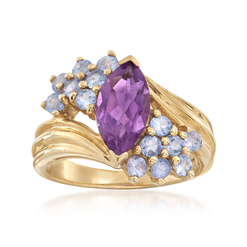 C. 1980 Vintage 1.60 Carat Amethyst and 1.00 ct. t.w. Tanzanite Ring in 10kt Yellow Gold. Size 7 image number 0