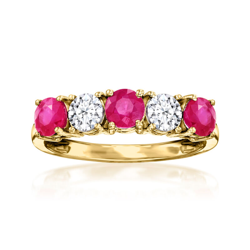 .90 ct. t.w. Ruby and .50 ct. t.w. Lab-Grown Diamond Ring in 14kt Yellow Gold image number 0