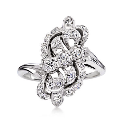 C. 1960 Vintage .65 ct. t.w. Diamond Openwork Ring in 18kt White Gold