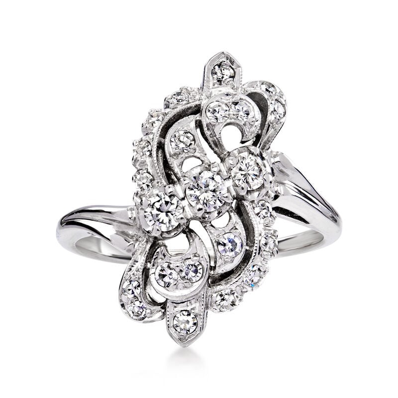 C. 1960 Vintage .65 ct. t.w. Diamond Openwork Ring in 18kt White Gold. Size 7 image number 0