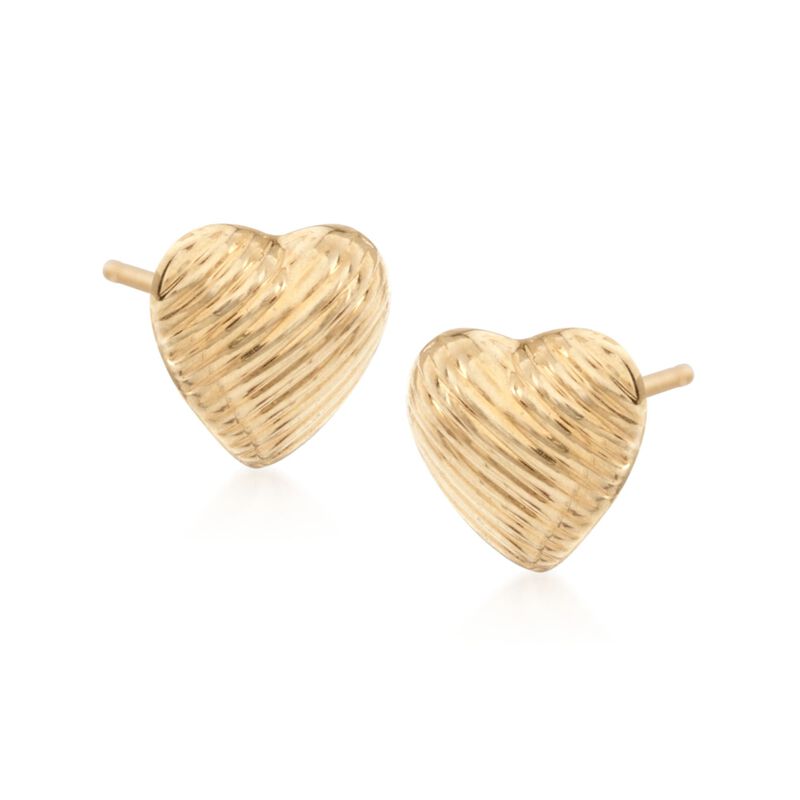 14kt Yellow Gold Textured Heart Stud Earrings image number 0
