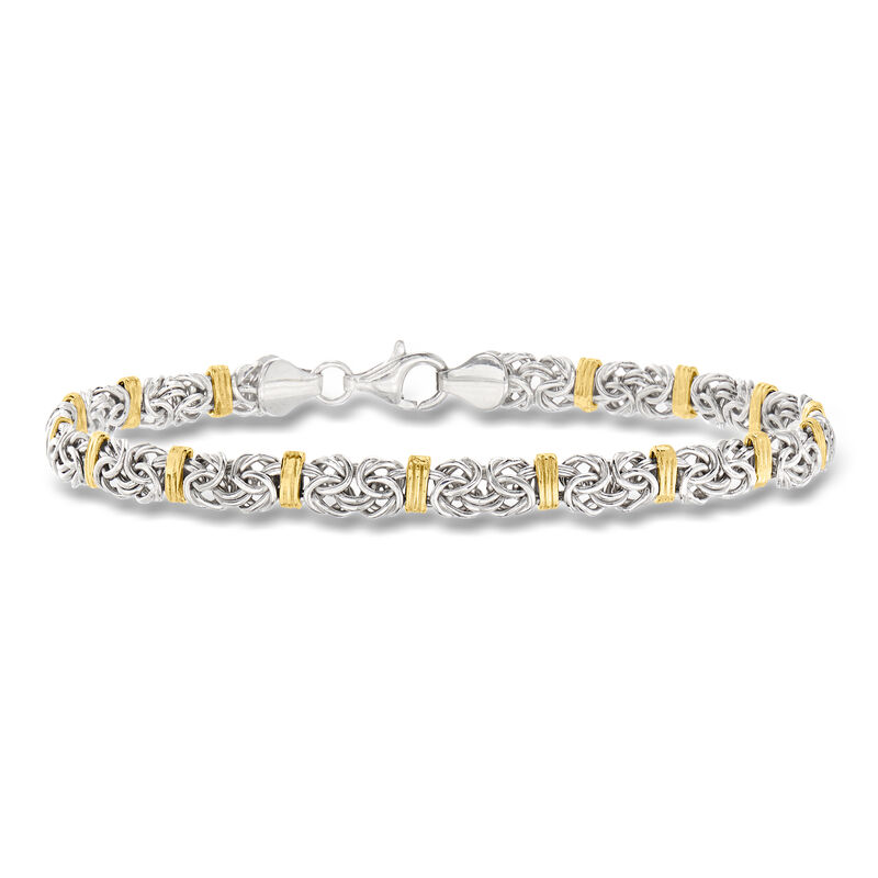 Sterling Silver and 14kt Yellow Gold Byzantine Station Bracelet image number 0