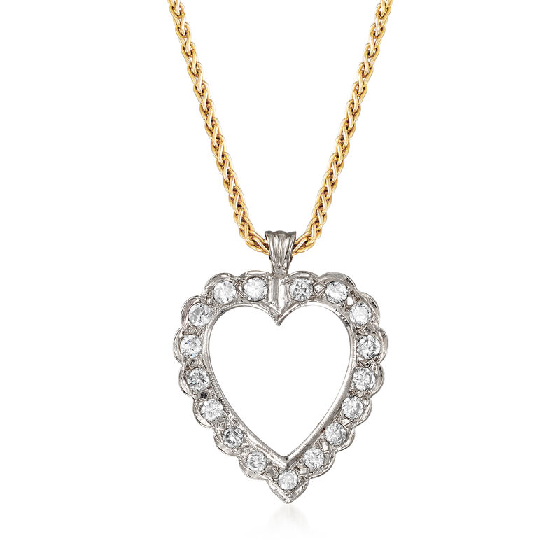 C. 1990 Vintage 1.00 ct. t.w. Diamond Heart Necklace in 14kt Two-Tone Gold. 16.5&quot; image number 1