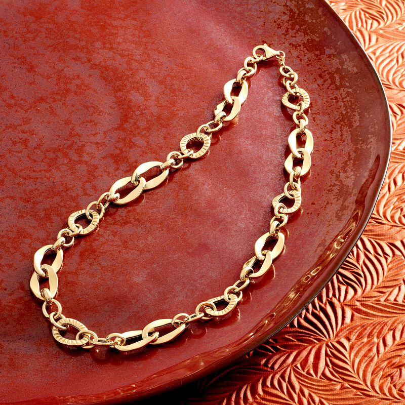 Italian 14kt Yellow Gold Textured and Polished Multi-Link Necklace. 18&quot; image number 5