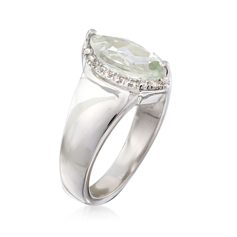 1.60 Carat Marquise-Shaped Green Prasiolite Ring with White Topaz Accents in Sterling image number 2