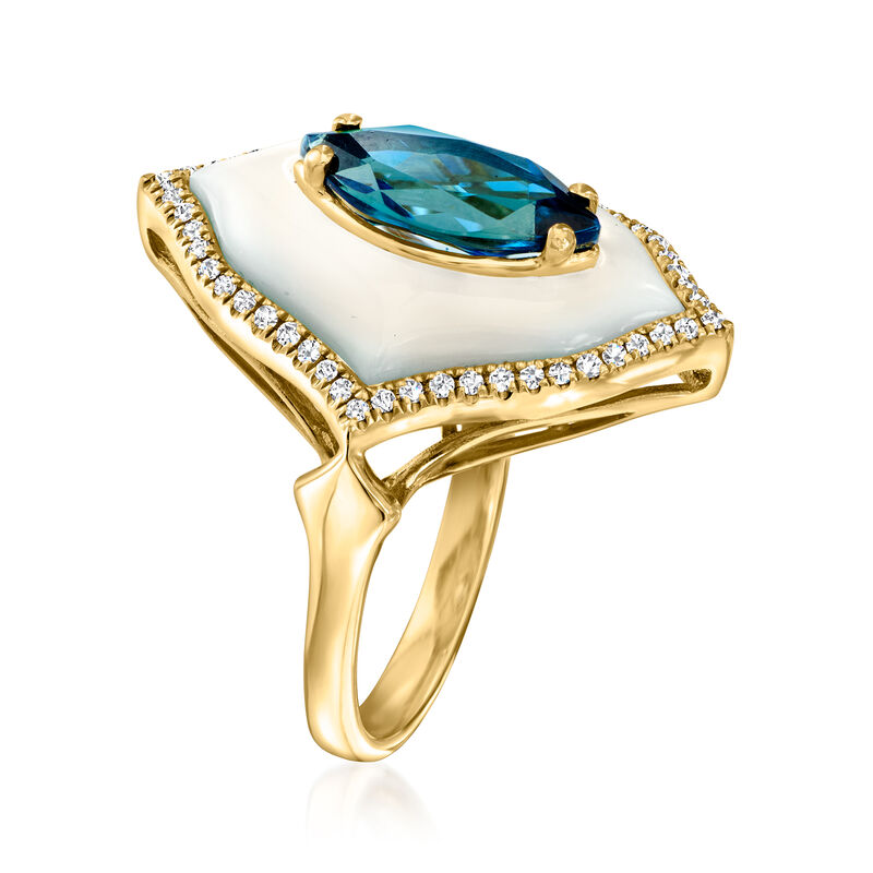 2.10 Carat London Blue Topaz, Mother-of-Pearl and .18 ct. t.w. Diamond Ring in 14kt Yellow Gold image number 2