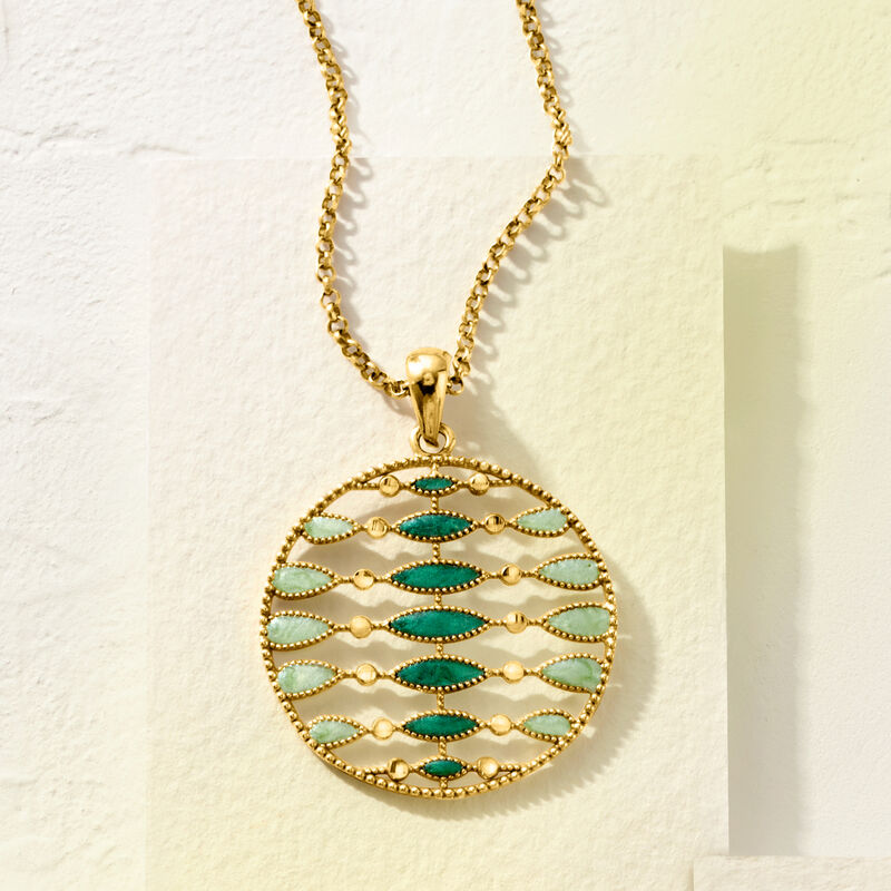 Italian Green Enamel Open-Space Circle Necklace in 18kt Gold Over Sterling. 18&quot; image number 2