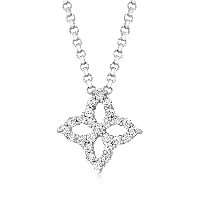 Roberto Coin &quot;Princess Flower&quot; .16 ct. t.w. Diamond Flower Necklace in 18kt White Gold. 16&quot; image number 1
