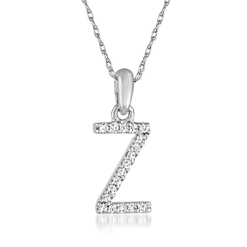 Diamond Initial Pendant Necklace in 14kt White Gold image number 1