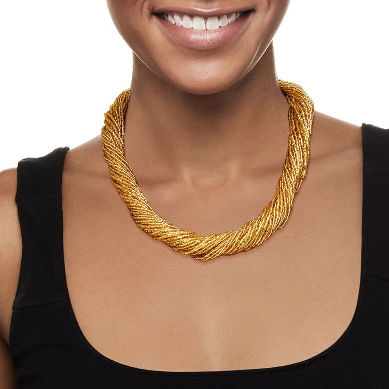 Italian Golden Murano Glass Bead Torsade Necklace with 18kt Gold Over Sterling image number 1