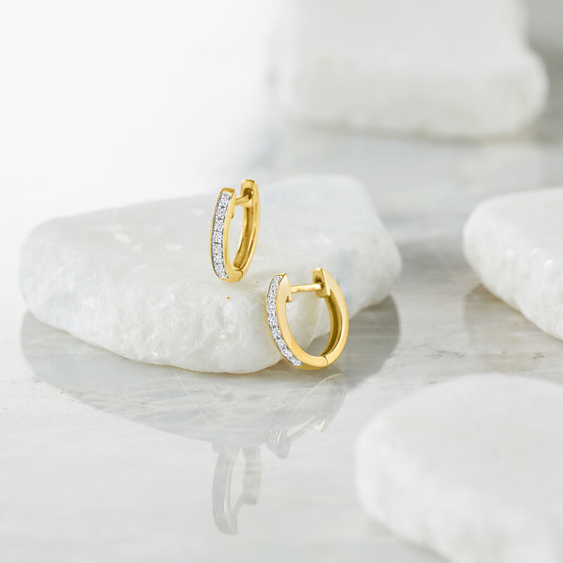 .10 ct. t.w. Diamond Huggie Hoop Earrings in 14kt Yellow Gold. 1/4&quot; image number 2
