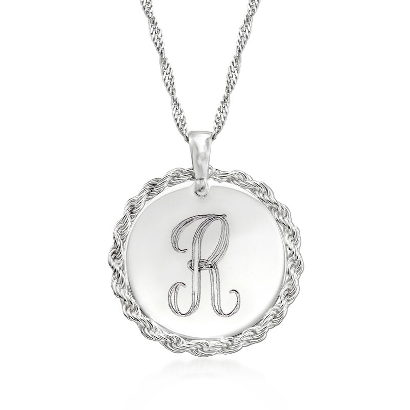 Italian Sterling Silver Personalized Roped-Disc Pendant Necklace image number 0