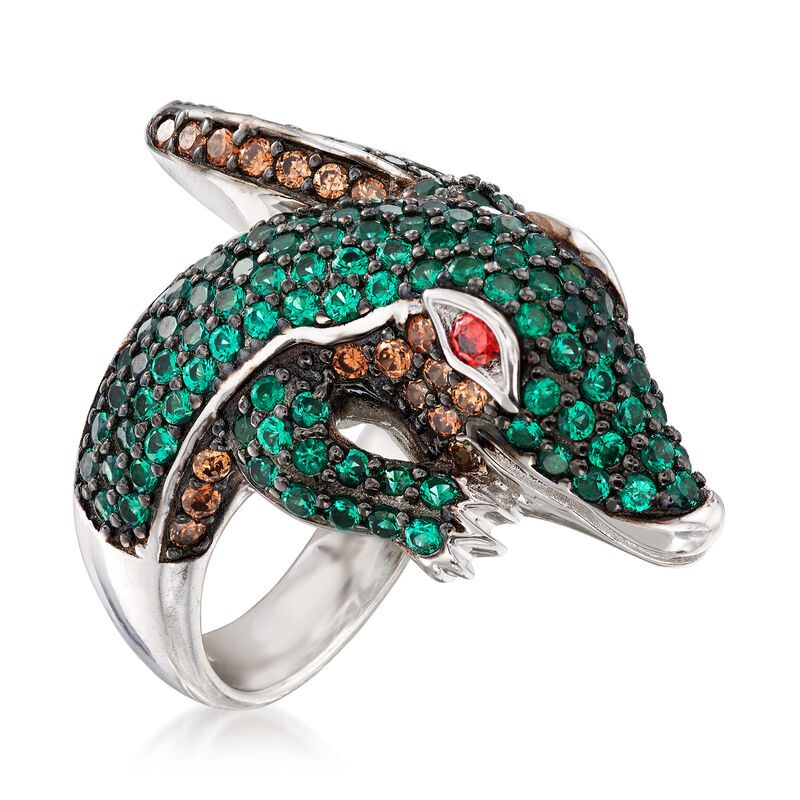 2.30 ct. t.w. Multicolored CZ Alligator Bypass Ring in Sterling Silver image number 2
