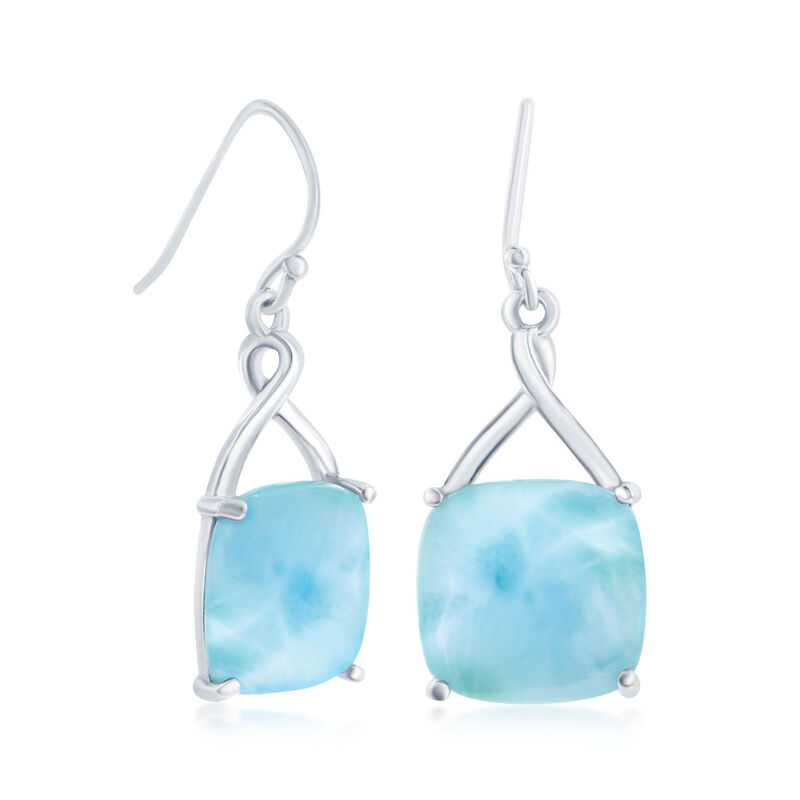Cabochon Larimar Drop Earrings in Sterling Silver image number 1