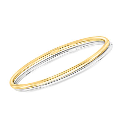Italian Sterling Silver and 22kt Gold Over Sterling Jewelry Set: Two Polished Bangle Bracelets