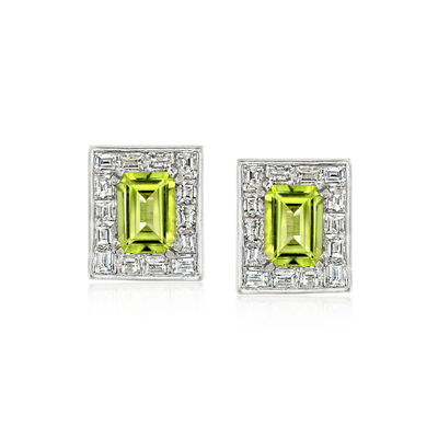 C. 1990 Vintage 2.00 ct. t.w. Peridot and 1.15 ct. t.w. Diamond Earrings in 10kt White Gold