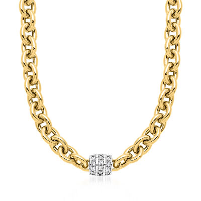 Italian .66 ct. t.w. Diamond Oval-Link Necklace in 14kt Two-Tone Gold
