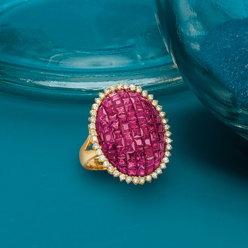 5.25 ct. t.w. Pave Ruby and .60 ct. t.w. Diamond Ring in 18kt Yellow Gold image number 3