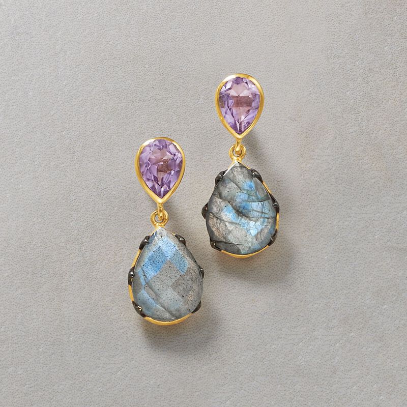 Labradorite and 6.00 ct. t.w. Amethyst Drop Earrings in Two-Tone Sterling Silver  image number 2