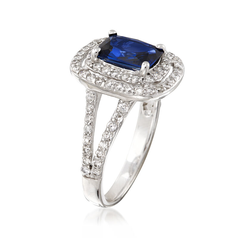 1.80 Carat Sapphire and .85 ct. t.w. Diamond Double Halo Ring in 14kt White Gold image number 2