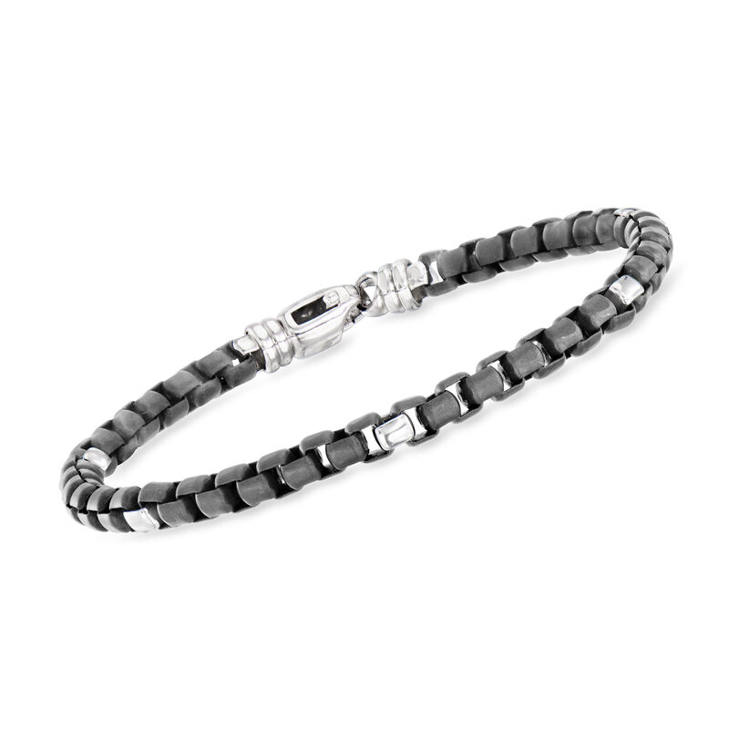 Phillip Gavriel Men's Black Ruthenium and Sterling Silver Box-Chain Bracelet. 8.75&quot; image number 0
