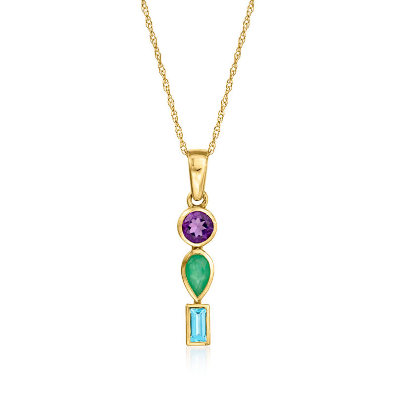 .20 Carat Amethyst, .10 Carat Emerald and .10 Carat Swiss Blue Topaz Stacked Pendant Necklace in 14kt Yellow Gold image number 0