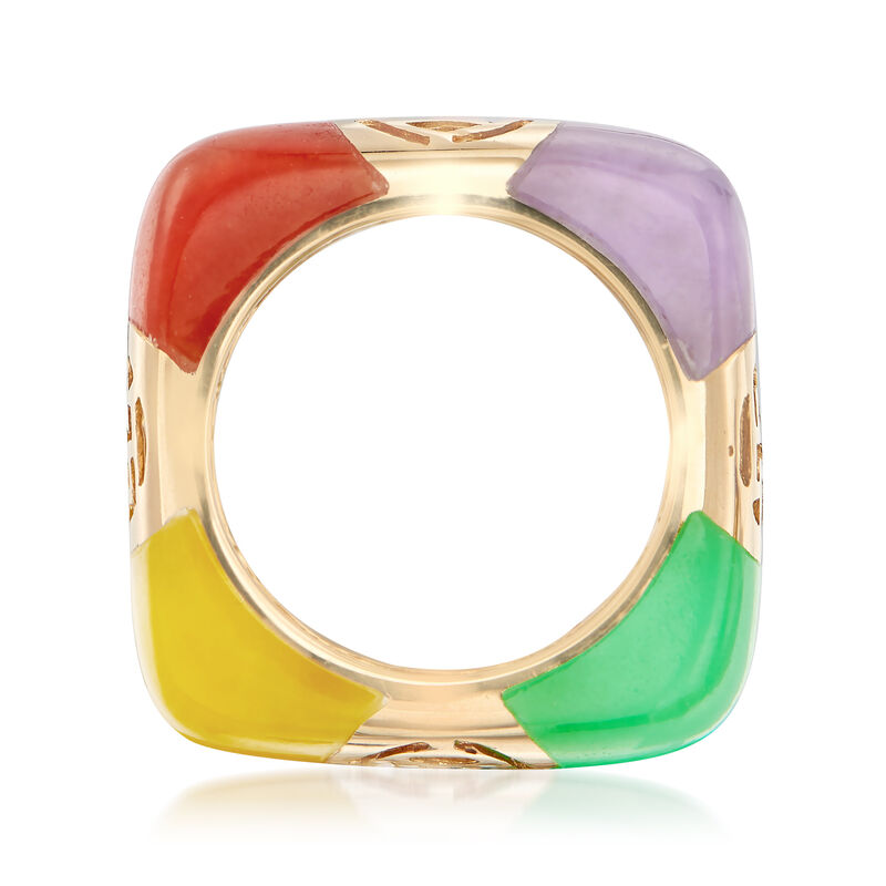 Multicolored Jade and Cutout Symbol Ring in 14kt Yellow Gold. Size 9 image number 4